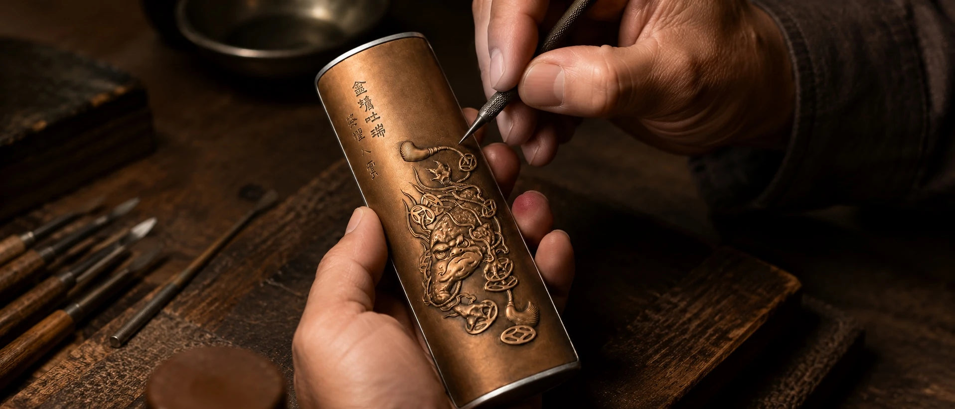 金蟾茶則を手仕事で仕上げる制作風景